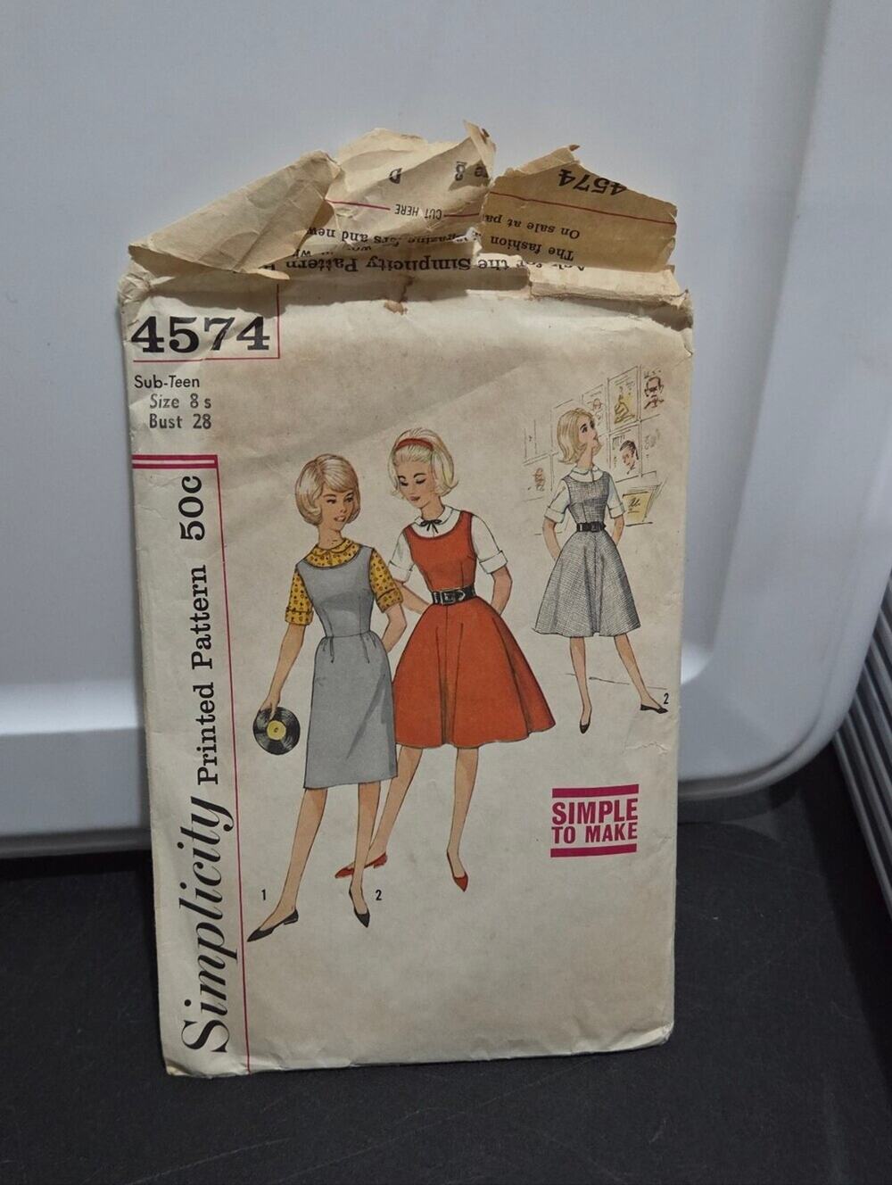 Simplicity 4574 Vintage 1960 Girls Size 8 Vtg Sewing Pattern Top Skirt Dress